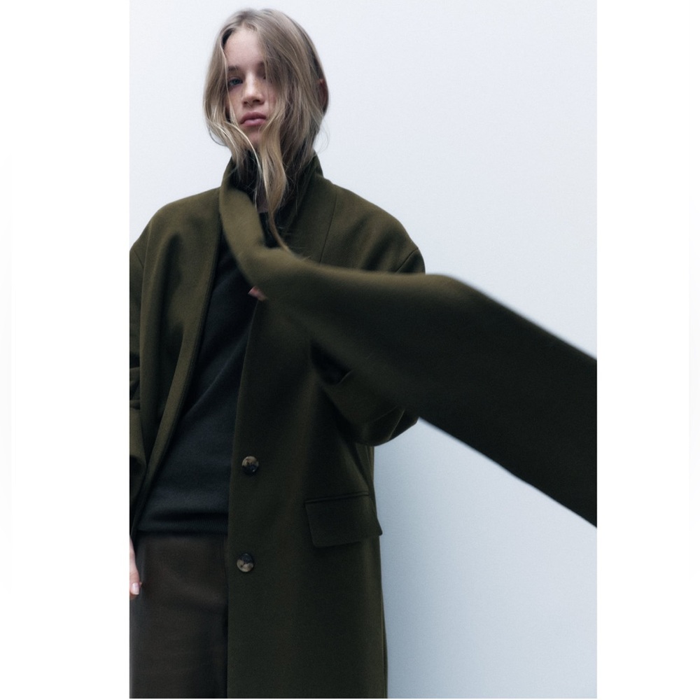 Viral Zara Coat with Scarf Wool, Olive Green. Sz xs/s - Picture 8 of 16